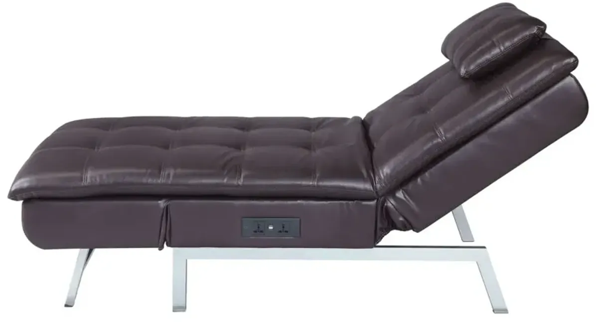 Padilla - Synthetic Leather Chaise Lounge With Pillow USB - Brown