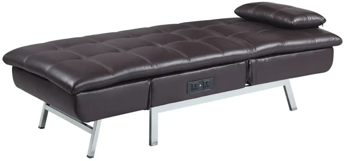 Padilla - Synthetic Leather Chaise Lounge With Pillow USB - Brown