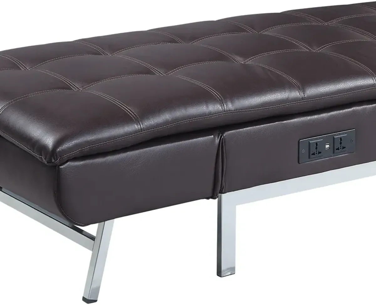 Padilla - Synthetic Leather Chaise Lounge With Pillow USB - Brown