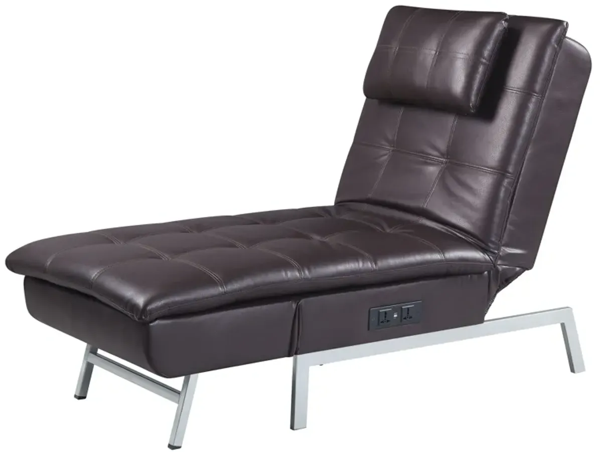 Padilla - Synthetic Leather Chaise Lounge With Pillow USB - Brown