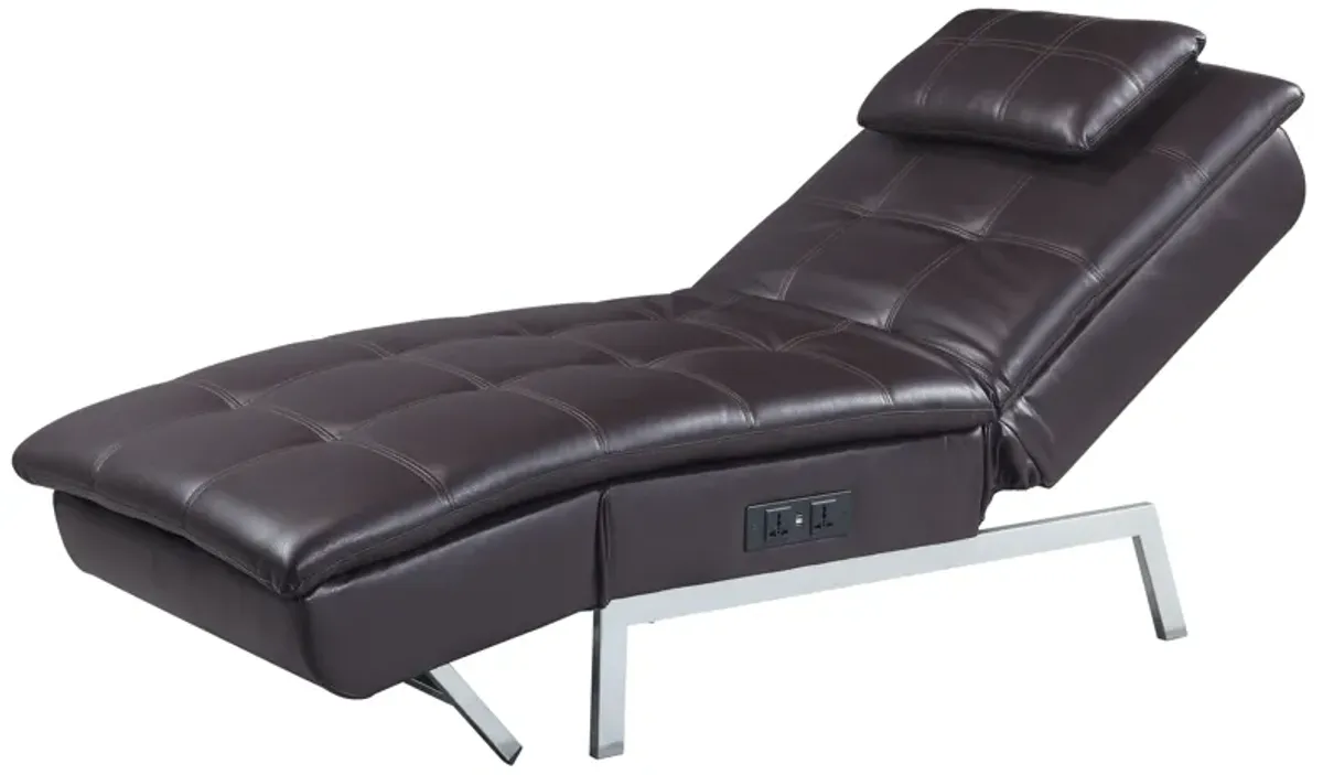 Padilla - Synthetic Leather Chaise Lounge With Pillow USB - Brown