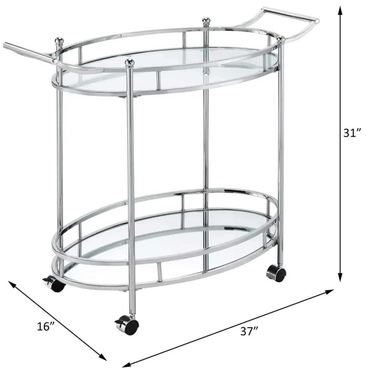 Jinx - Clear Glass Serving Cart - Silver