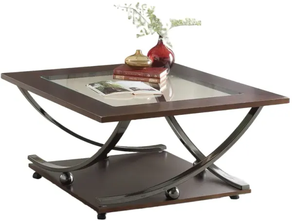 Isiah - Clear Glass Nickel Coffee Table - Dark Brown
