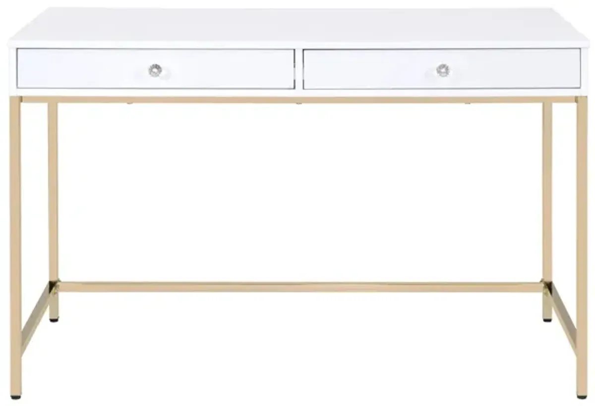 Ottey - High Gloss Gold Writing Desk - White