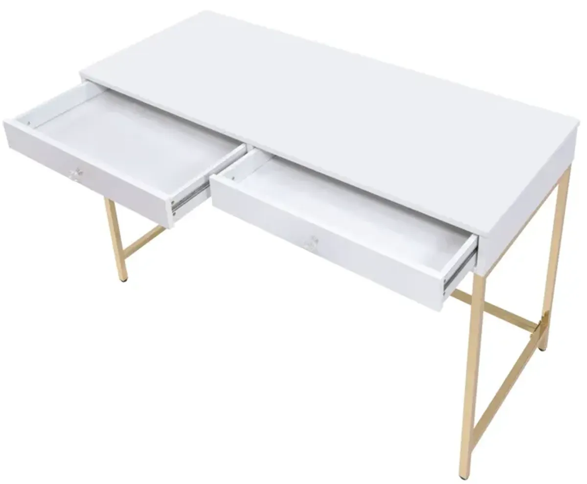 Ottey - High Gloss Gold Writing Desk - White