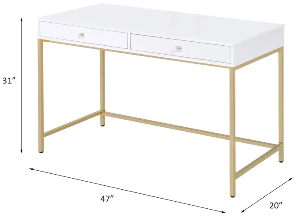 Ottey - High Gloss Gold Writing Desk - White