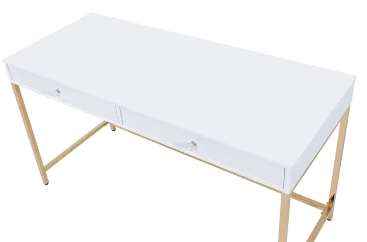 Ottey - High Gloss Gold Writing Desk - White