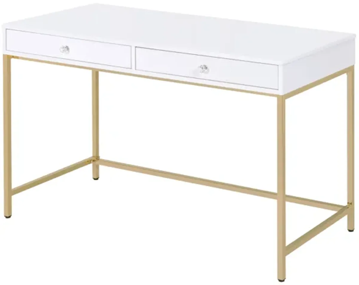 Ottey - High Gloss Gold Writing Desk - White