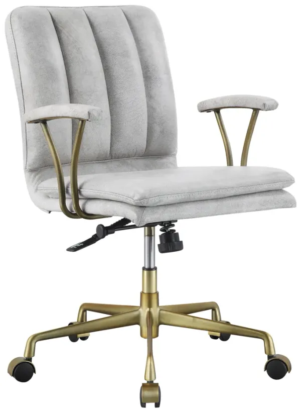 Damir - Vintage Top Grain Leather Office Chair - Antique White / Vintage