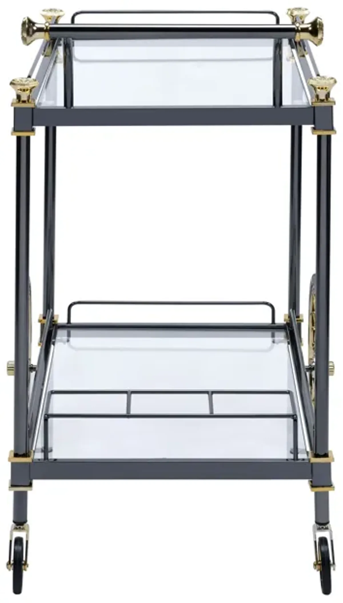 Cyrus - Clear Glass Serving Cart - Black / Gold