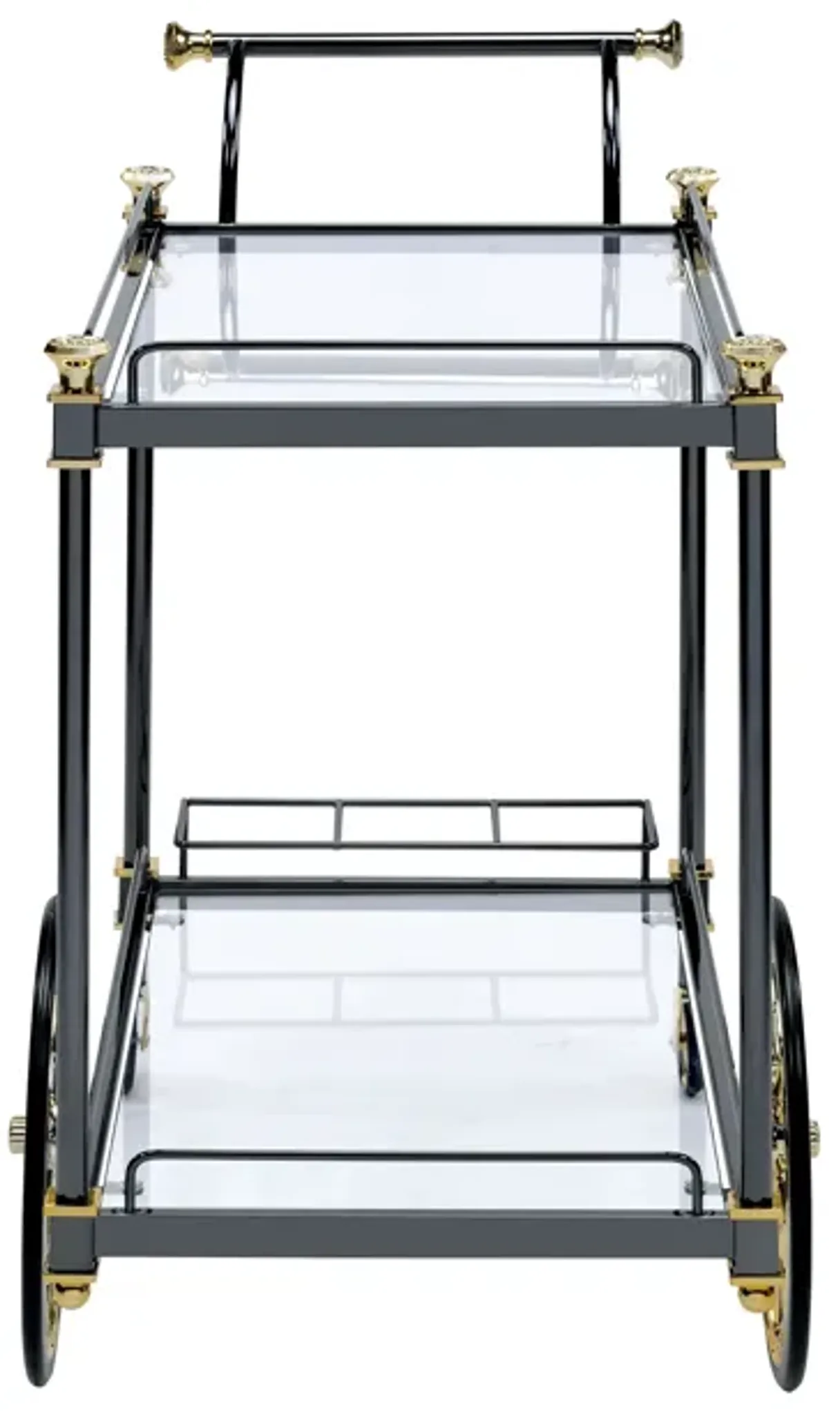 Cyrus - Clear Glass Serving Cart - Black / Gold