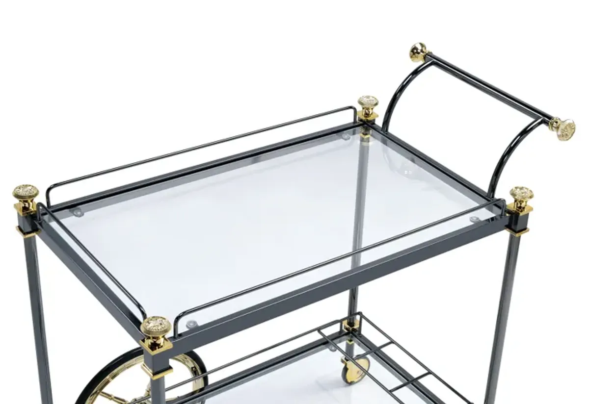 Cyrus - Clear Glass Serving Cart - Black / Gold