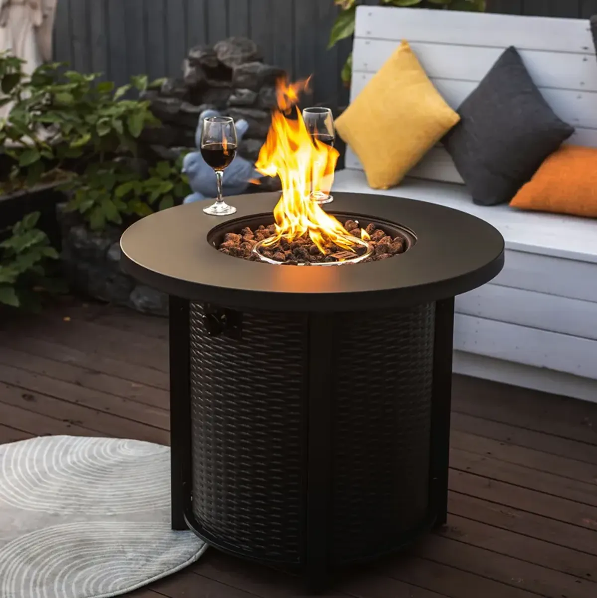 30" Propane Round Fire Table 40000Btu Propane Fire Pit Table - Black