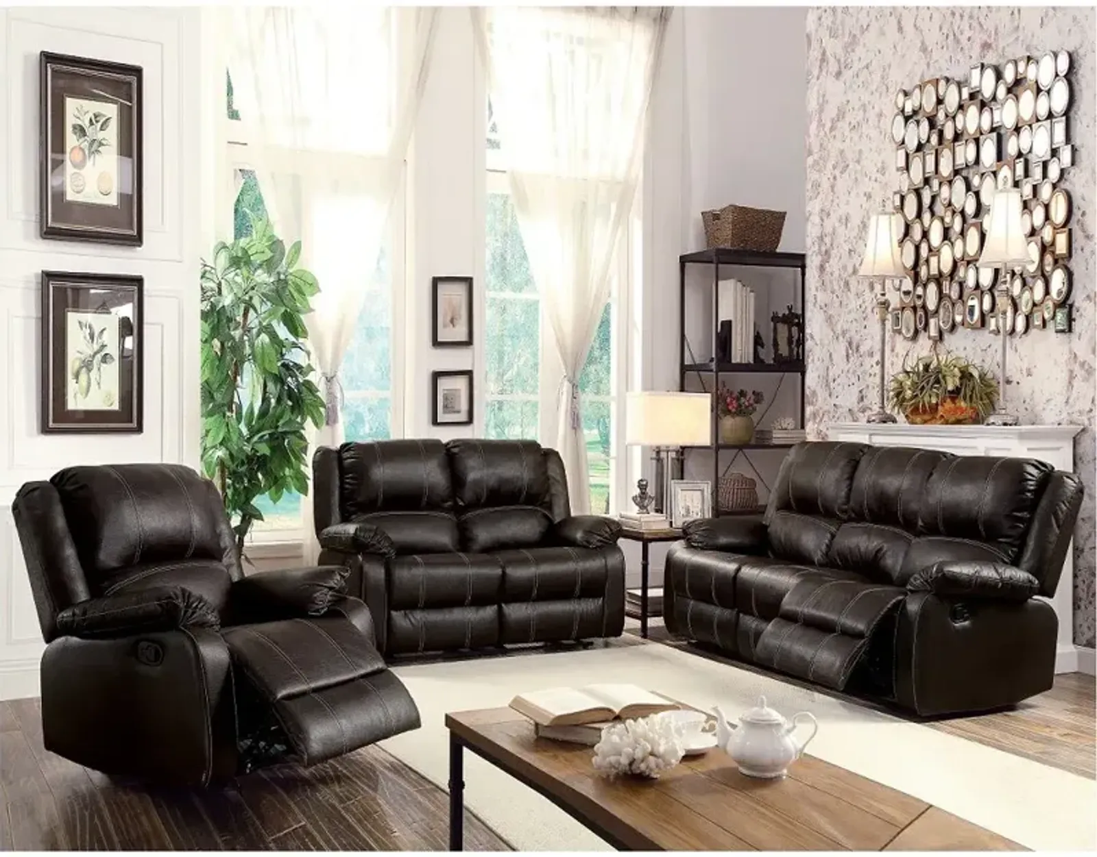 Zuriel - Synthetic Leather 3 Piece Living Room Recliner Set