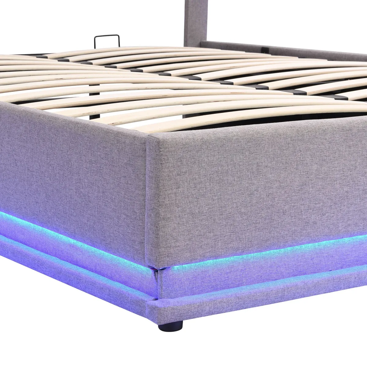 Upholstered Bed With Hydraulic Storage System And LED Light, Modern Platform Bed With Button-Tufted Design Headboard