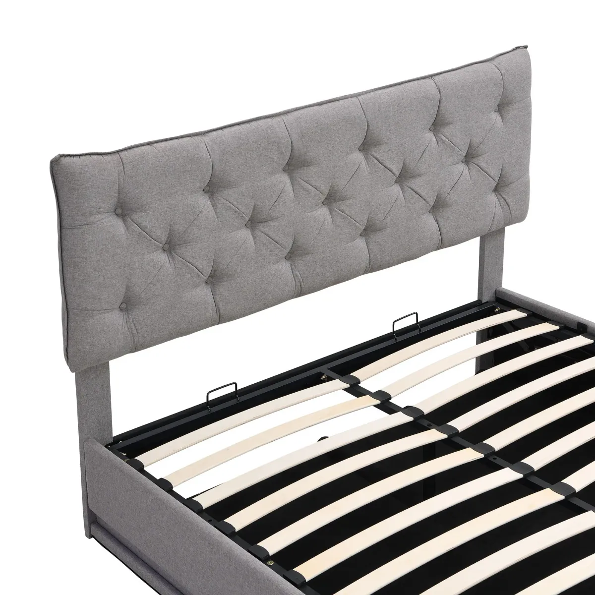 Upholstered Bed With Hydraulic Storage System And LED Light, Modern Platform Bed With Button-Tufted Design Headboard