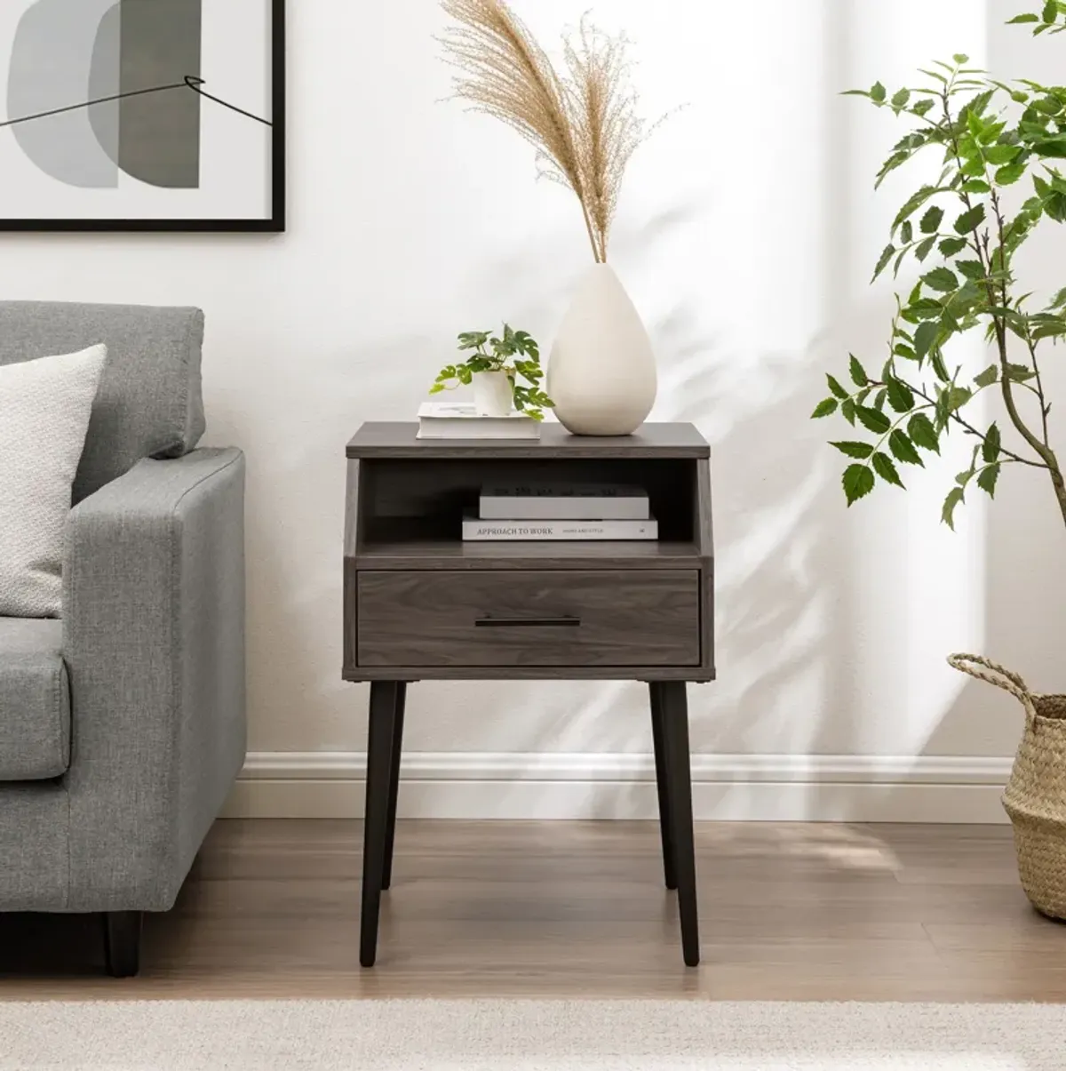 Contemporary Angled Nightstand - Slate Gray