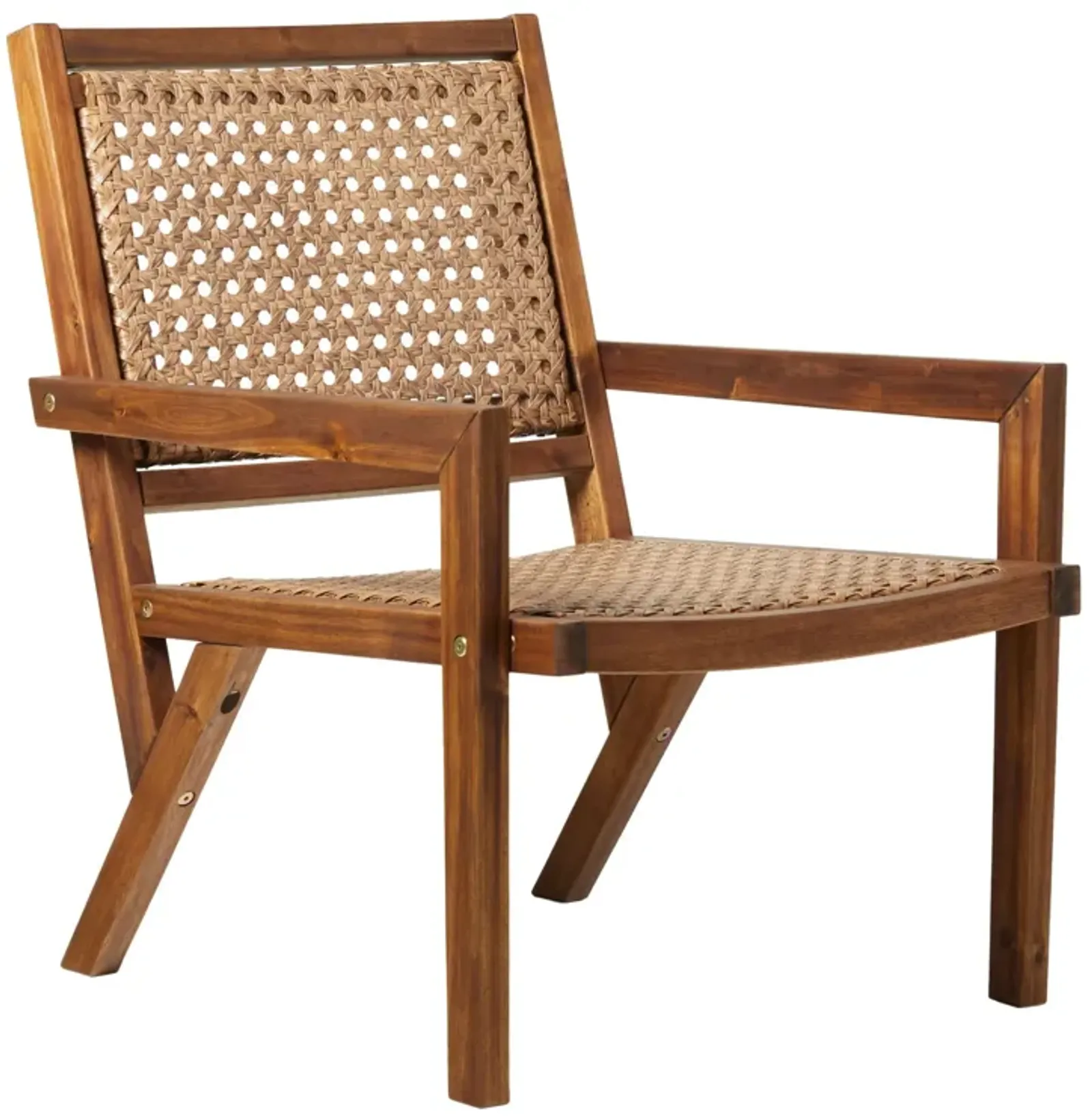 Coastal Solid Wood And Rattan Outdoor Accent Chair - Dark Brown