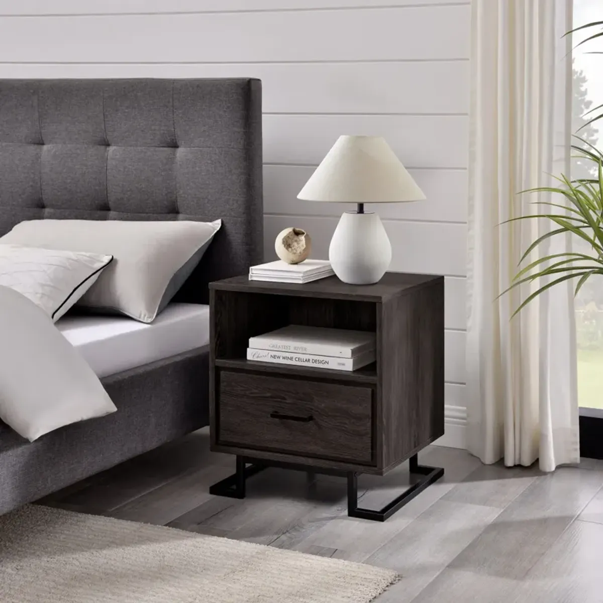 Contemporary 1 Drawer Nightstand - Charcoal