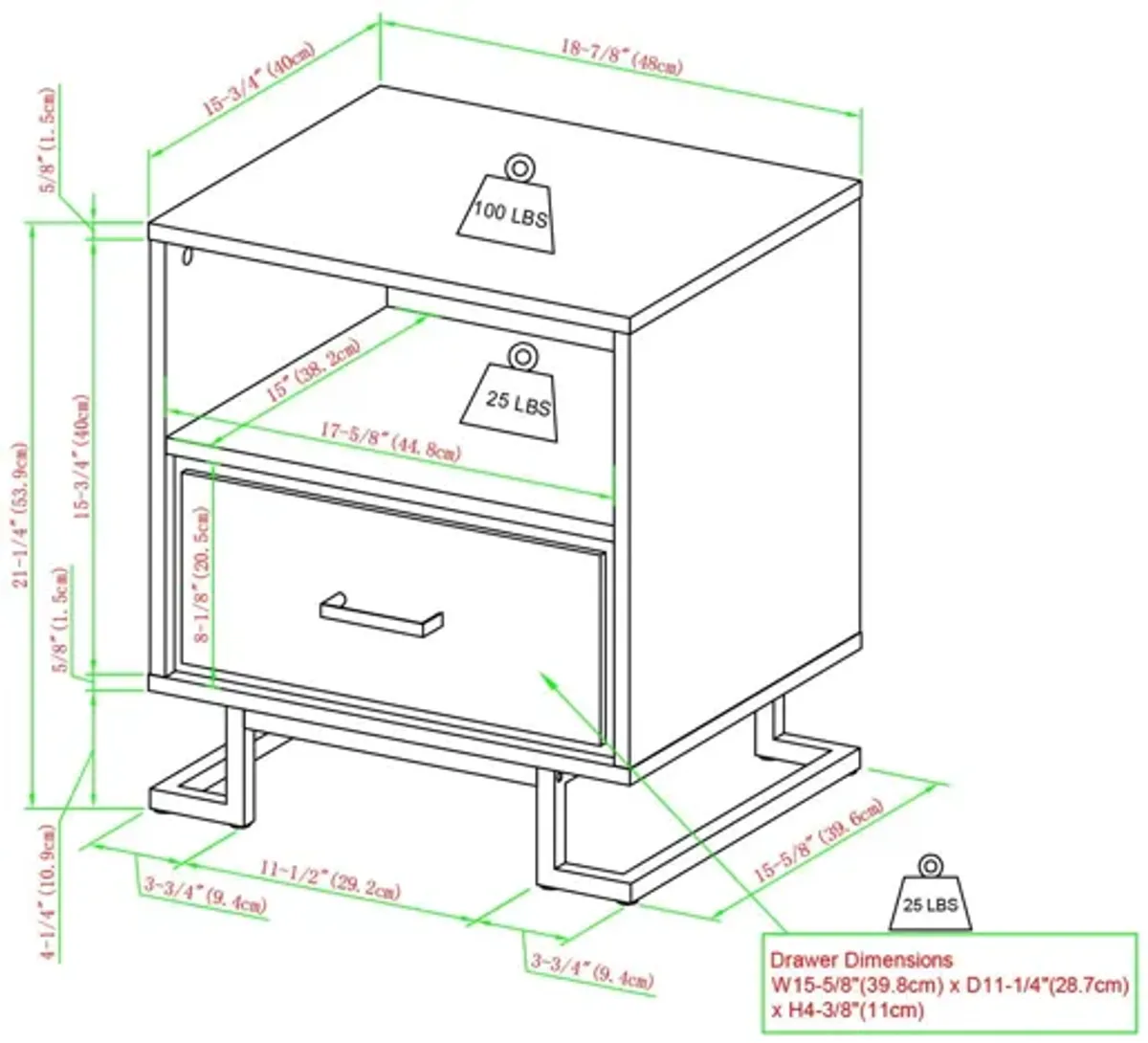 Contemporary 1 Drawer Nightstand - Charcoal