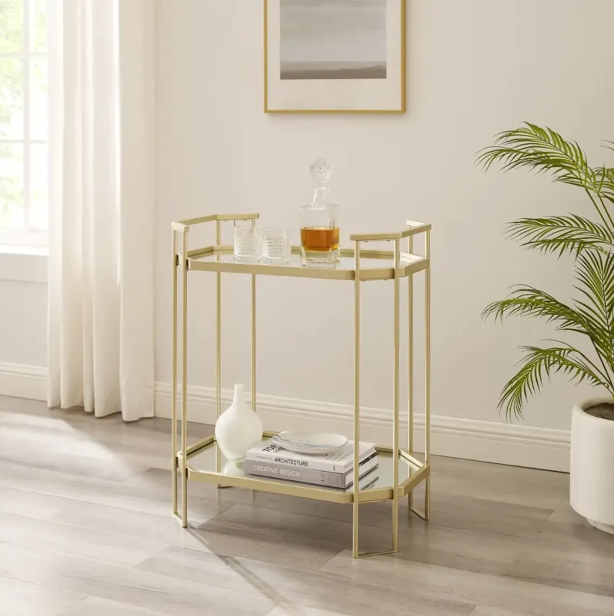 Modern Glam Mirror Top Accent Table - Pale Gold