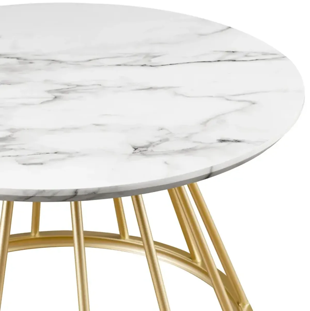 Modern Round Coffee Table With Metal Base - White / Gold