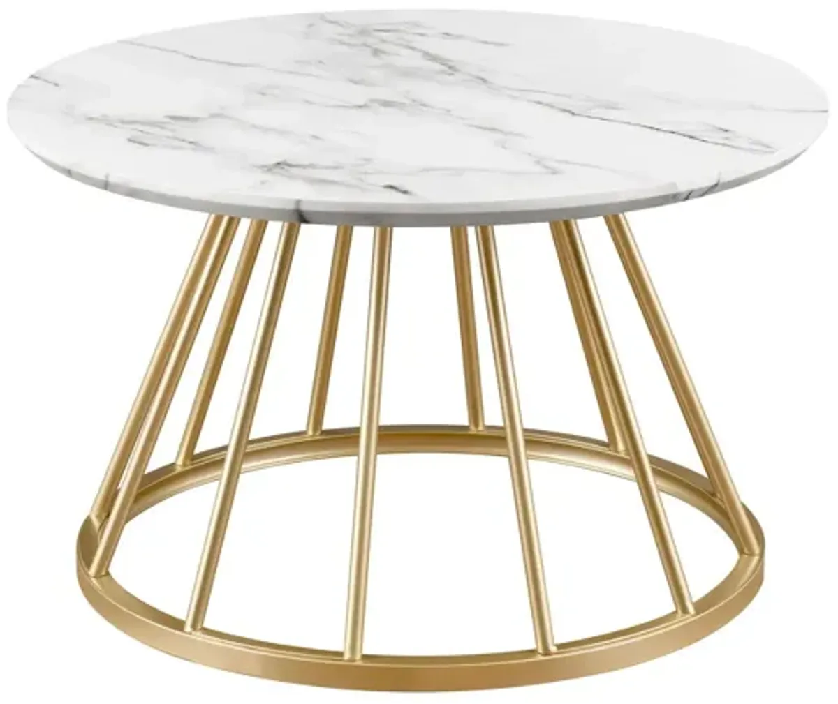 Modern Round Coffee Table With Metal Base - White / Gold