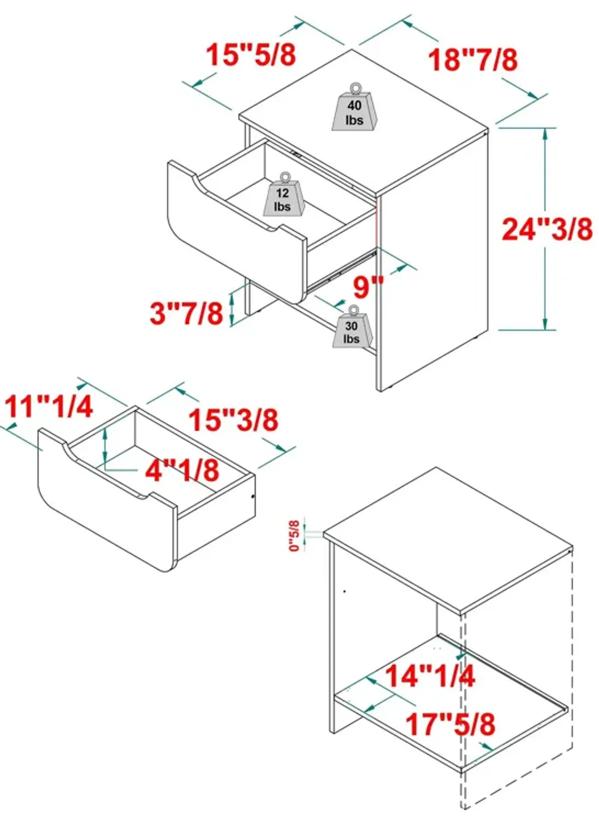 Modern Minimalist 1 Drawer Nightstand With Cubby