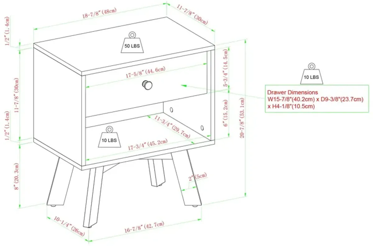 Mid-Century Modern Minimalist 1 Drawer Nightstand