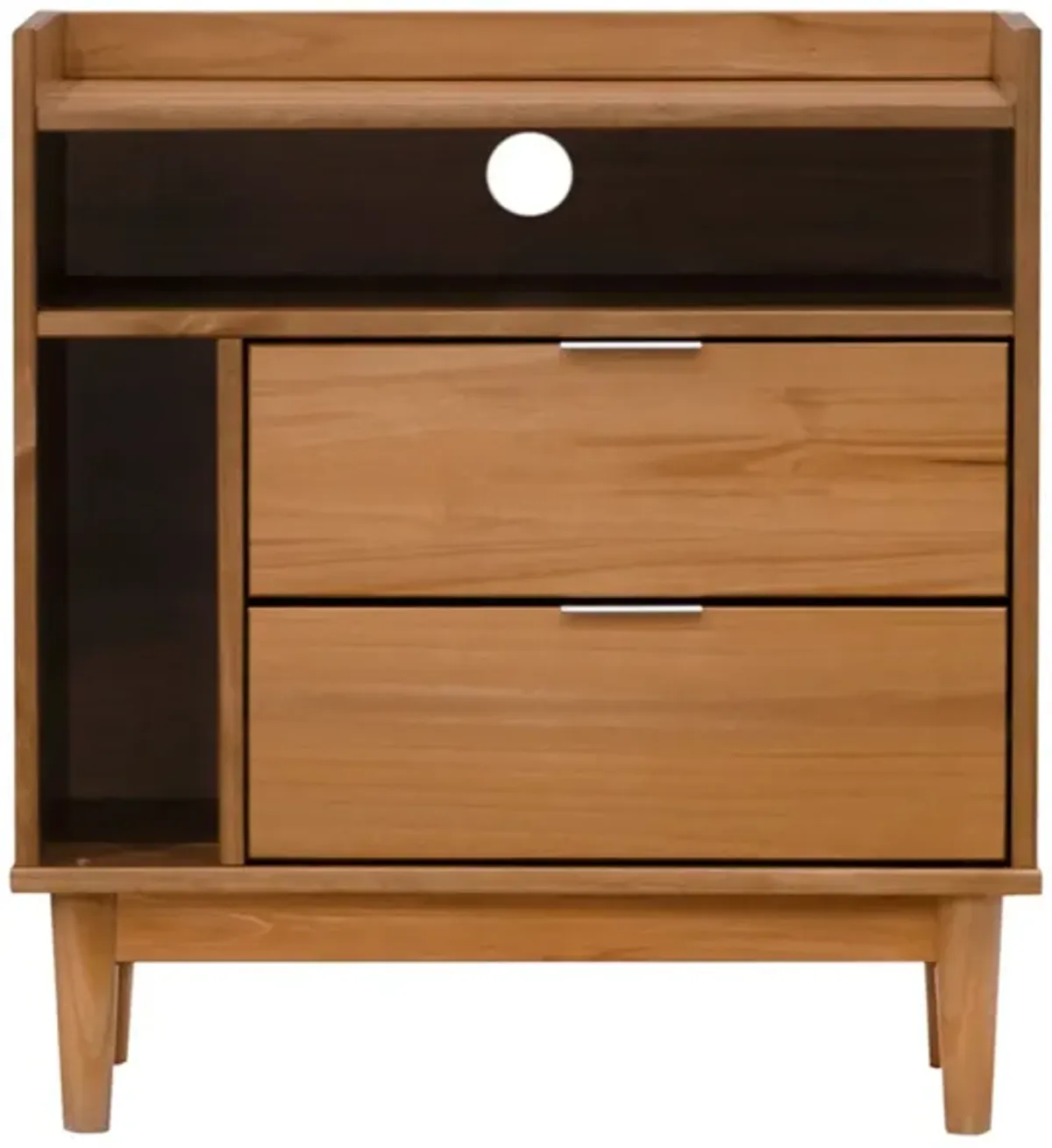 Mid-Century Modern Solid Wood 2 Drawer Gallery Nightstand