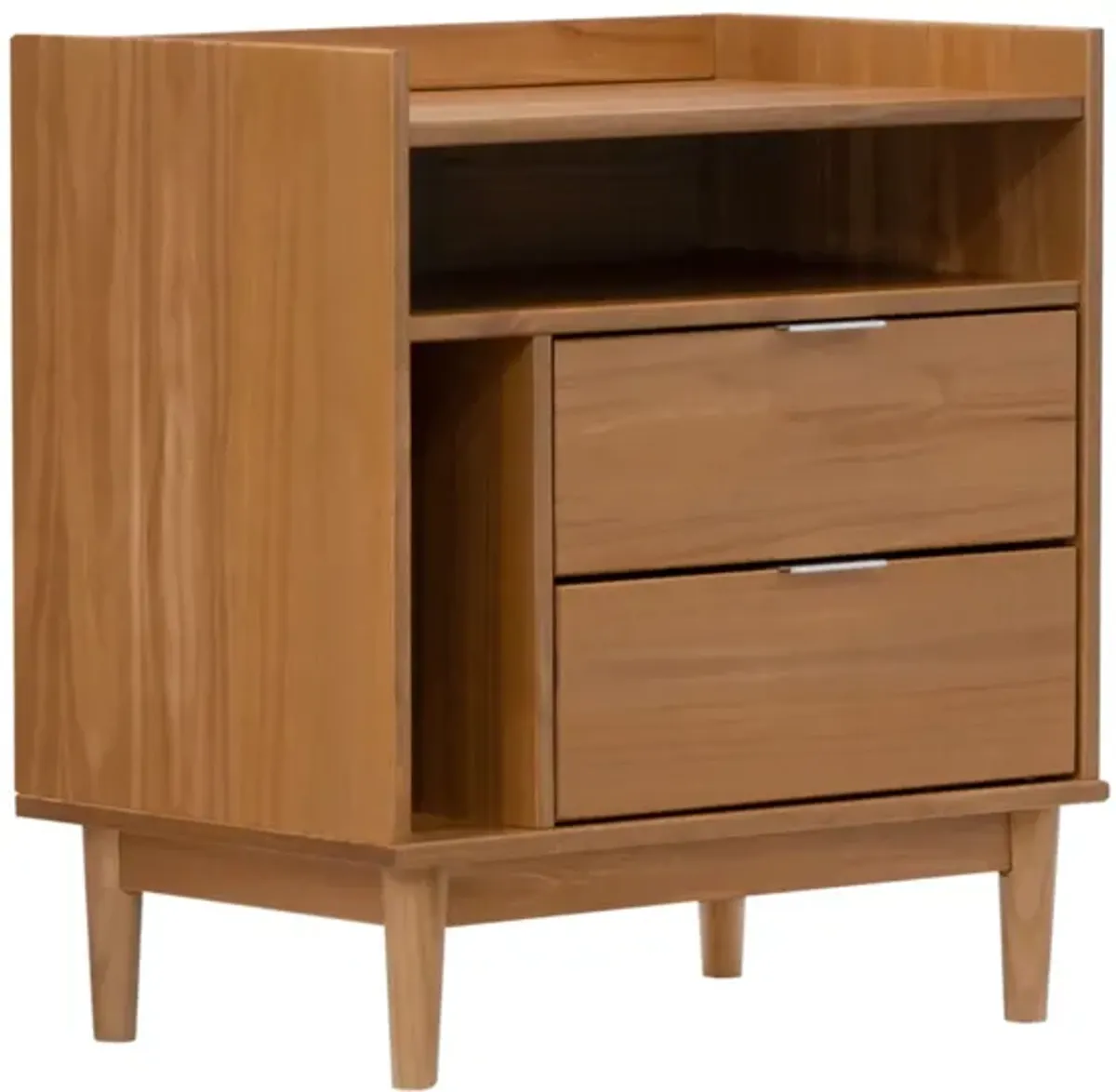 Mid-Century Modern Solid Wood 2 Drawer Gallery Nightstand