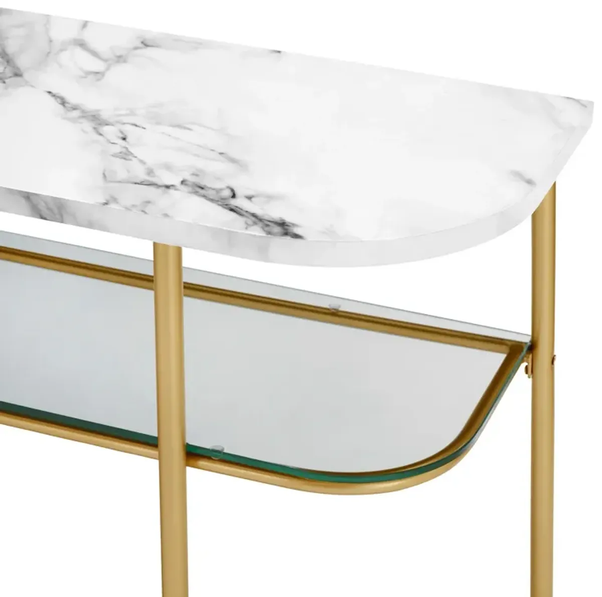 Modern Minimal Curved Faux Marble Entry Table - Gray / Gold