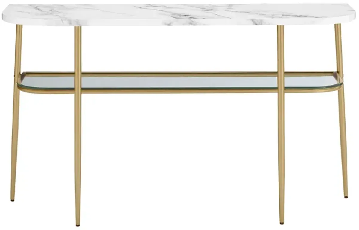 Modern Minimal Curved Faux Marble Entry Table - Gray / Gold