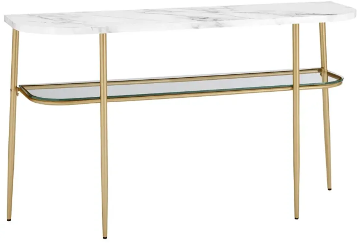 Modern Minimal Curved Faux Marble Entry Table - Gray / Gold