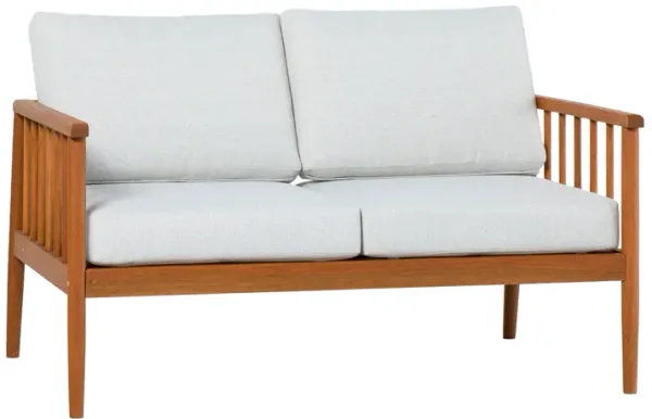 Contemporary Cushioned Eucalyptus Wood Patio Loveseat - Brown