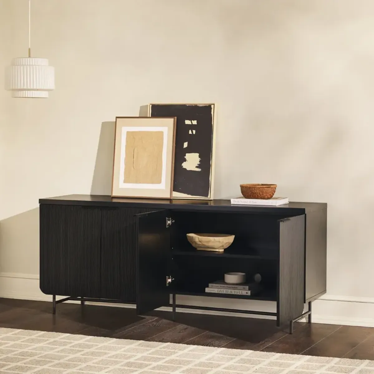 Modern Scandi Fluted Door Sideboard - Black