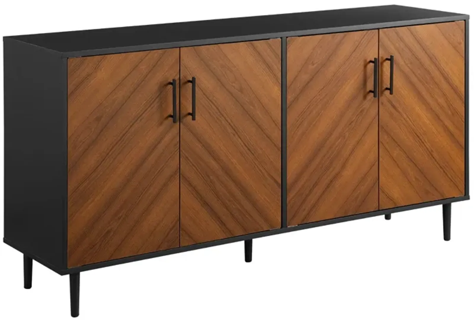 Mid-Century Modern Faux Bookmatch Door Buffet - Acorn / Solid Black