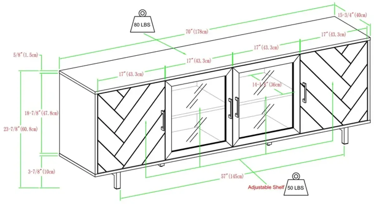 Modern Scandinavian 4 Door Herringbone 70" TV Stand For TVs Up To 80" - Birch