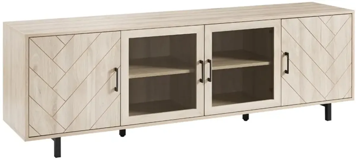 Modern Scandinavian 4 Door Herringbone 70" TV Stand For TVs Up To 80" - Birch