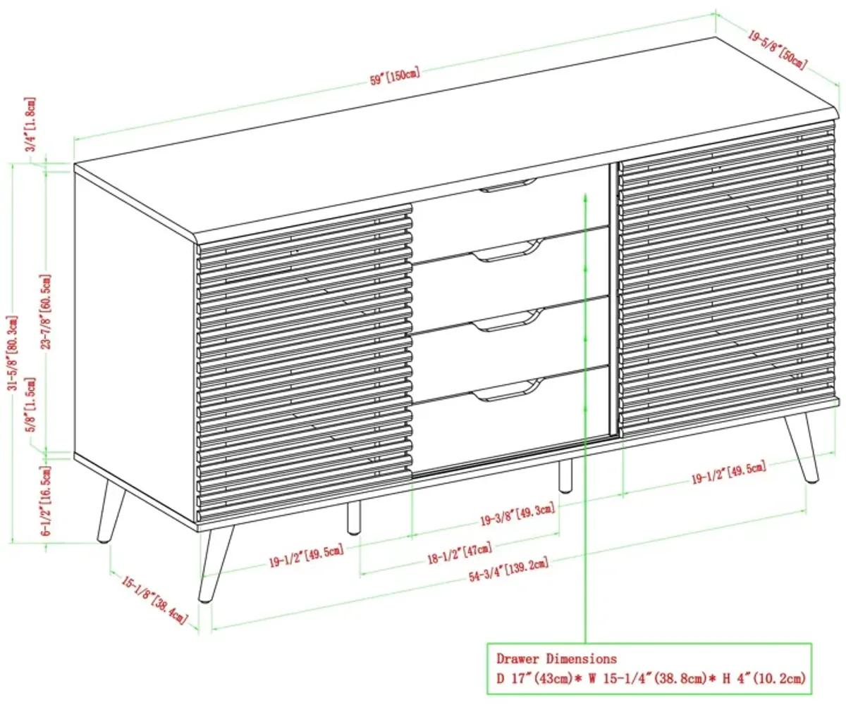 Contemporary Sliding Slat Door Sideboard - Ebony / Slate Gray