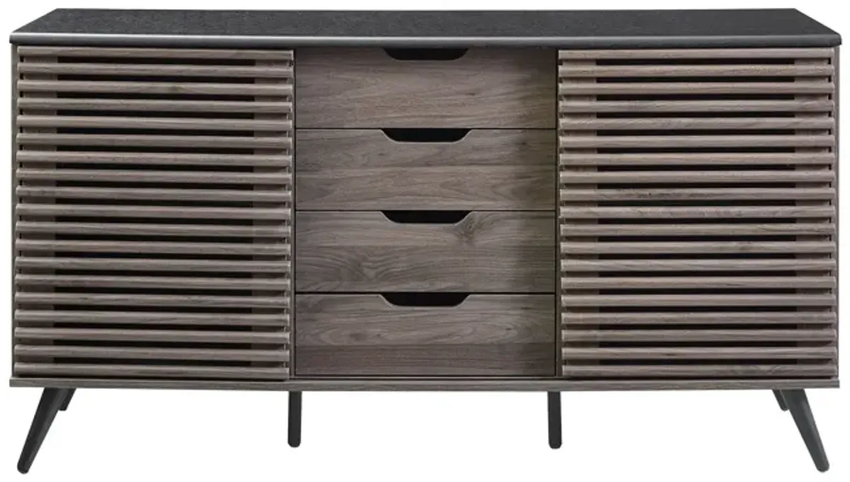 Contemporary Sliding Slat Door Sideboard - Ebony / Slate Gray