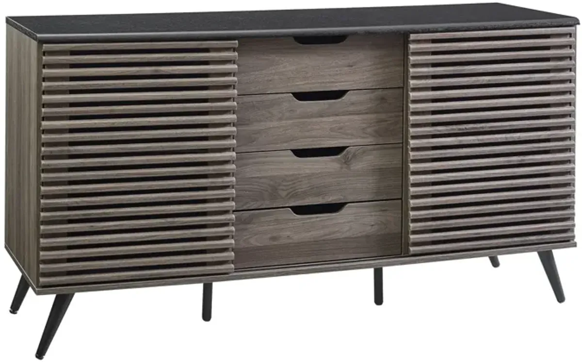 Contemporary Sliding Slat Door Sideboard - Ebony / Slate Gray