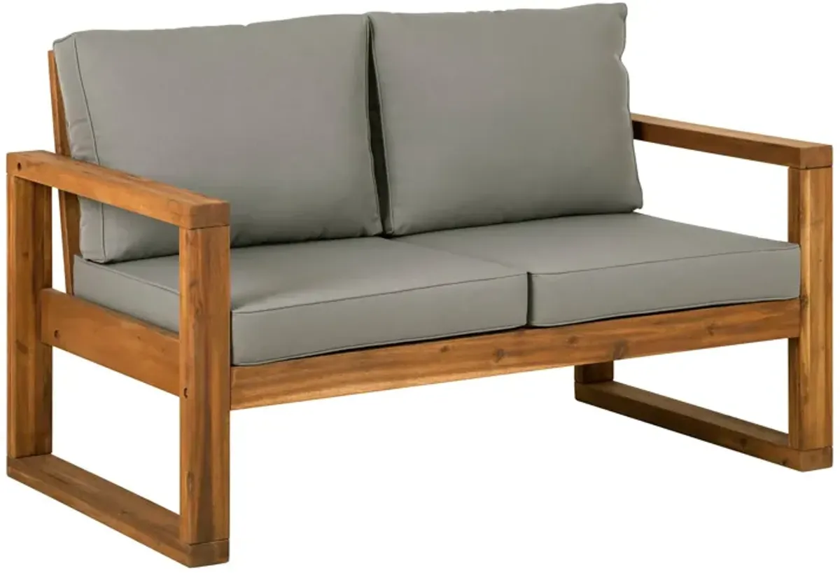 Contemporary Solid Acacia Wood Loveseat With Cushions - Brown