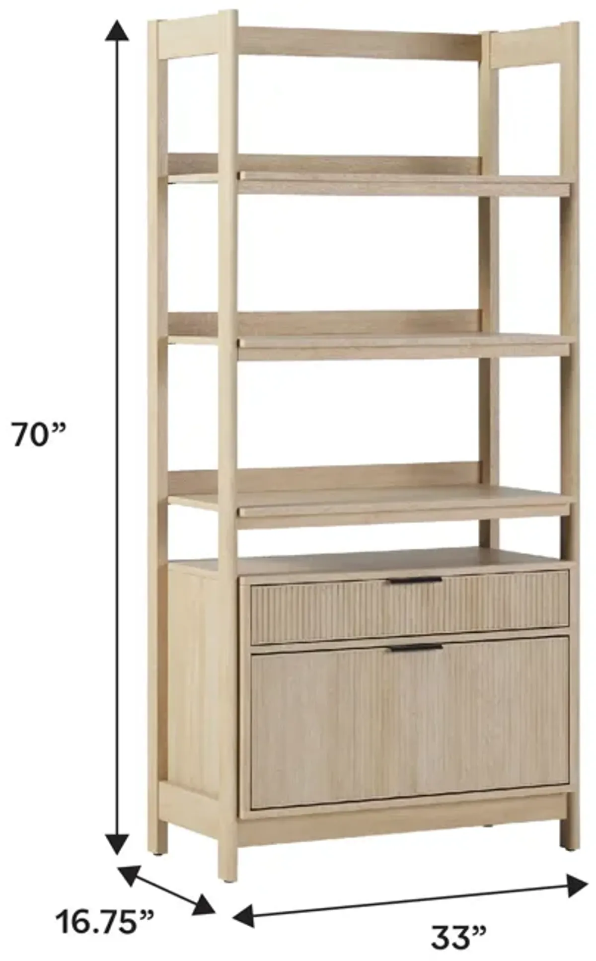 Transitional Wide Reeded Bookshelf With Drawers On Bottom - Oak