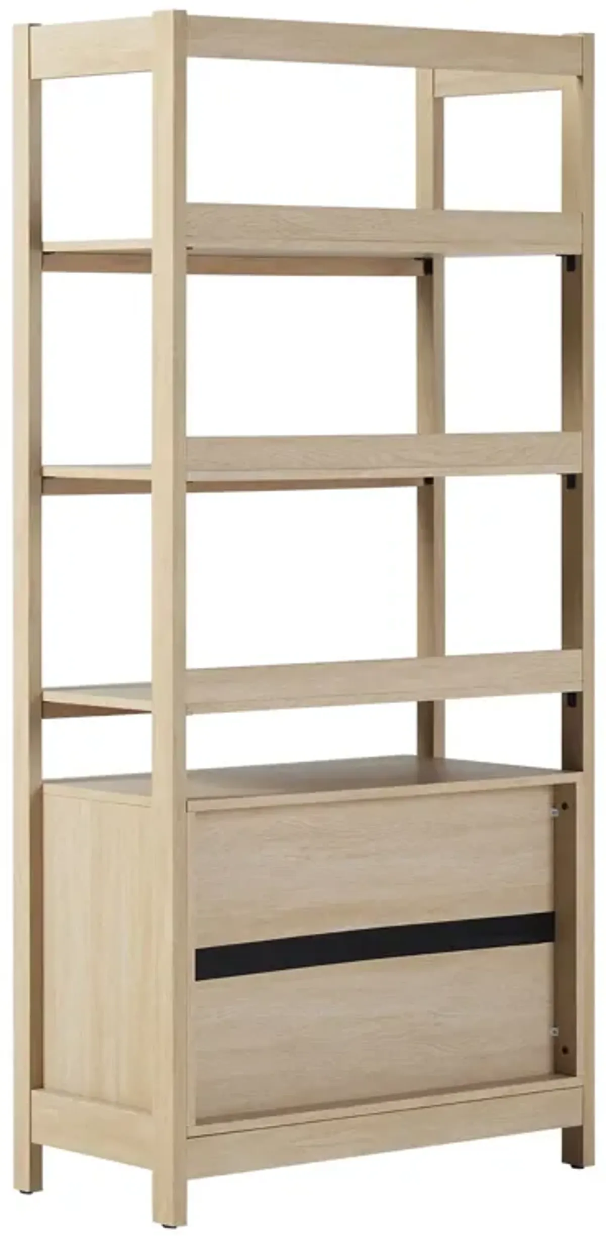 Transitional Wide Reeded Bookshelf With Drawers On Bottom - Oak