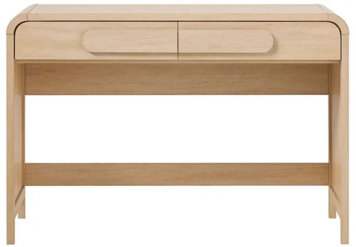 Modern Curved Waterfall Desk With Drawers - Oak