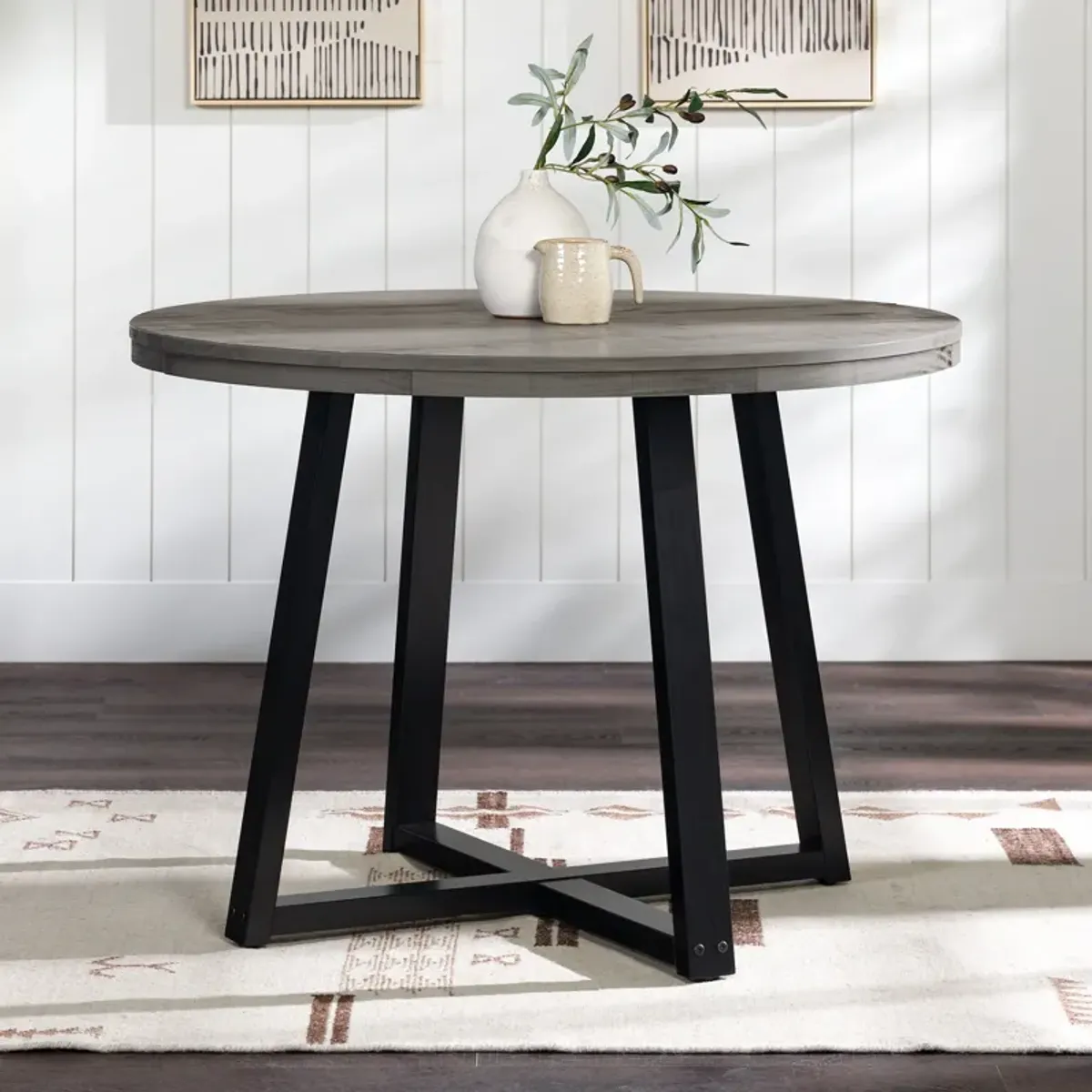 Rustic Distressed Solid Wood Round Dining Table