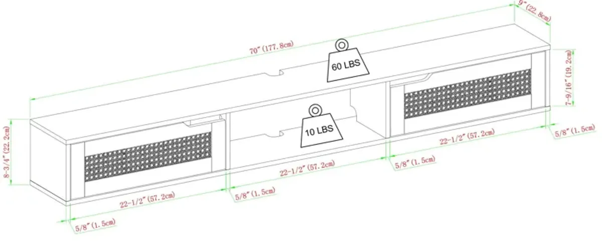 Modern Rattan Door Floating TV Stand For TVs Up To 80"