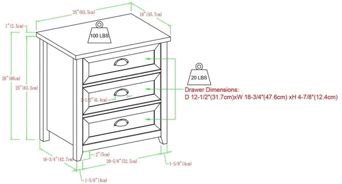 Transitional Farmhouse Framed 3 Drawer Nighstand With Cup Handles