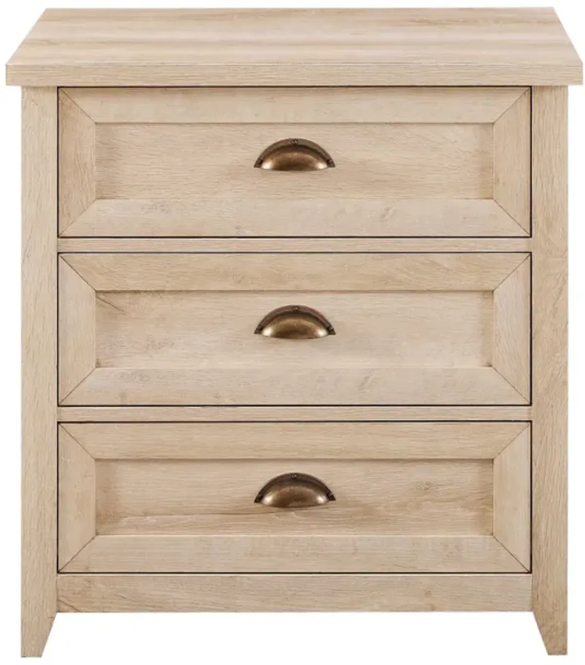 Transitional Farmhouse Framed 3 Drawer Nighstand With Cup Handles